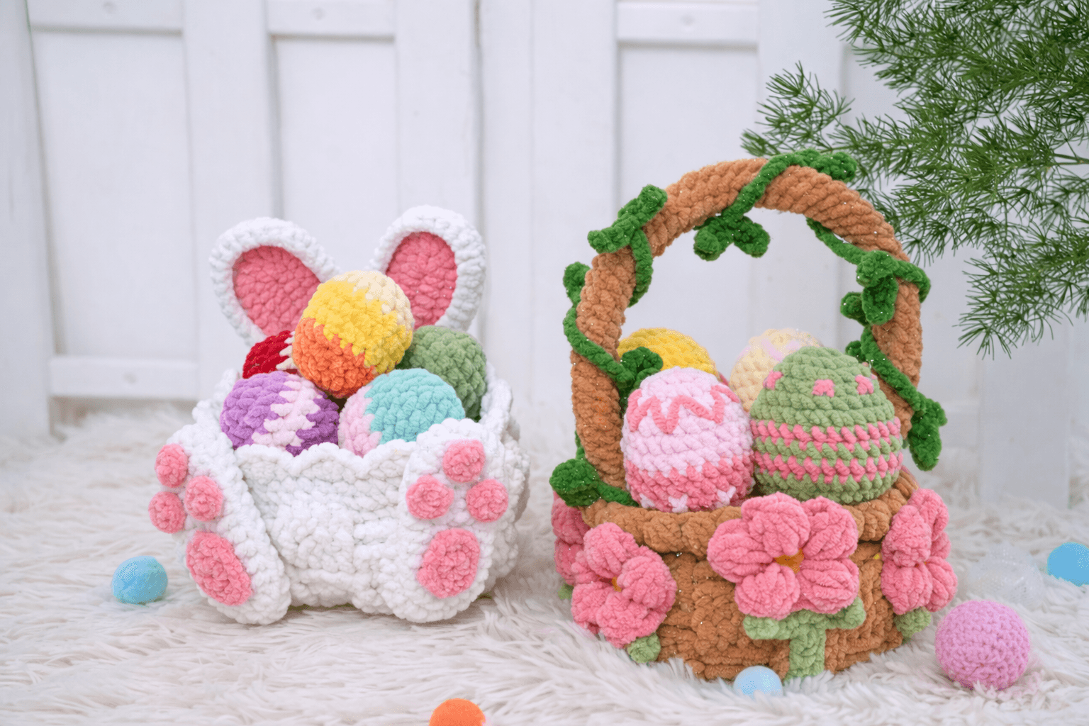 Modelo funcional com cestinha decorativa, ideal para montar kits com ovos, chocolates e presentes personalizados.